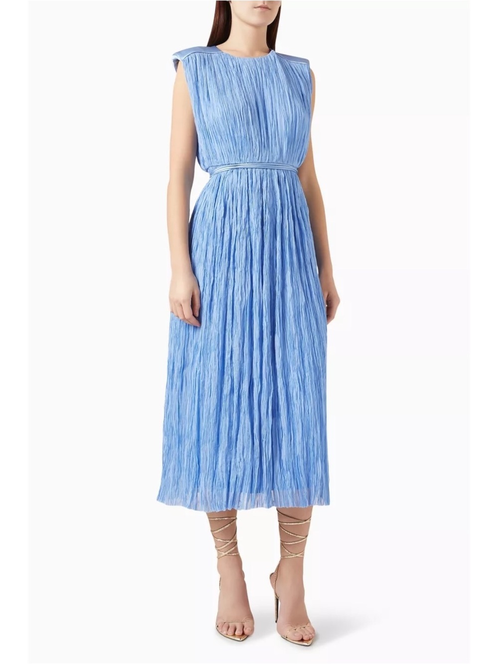 NWT Aje Solstice Crinkle Pleated Midi Dress in Mist Blue